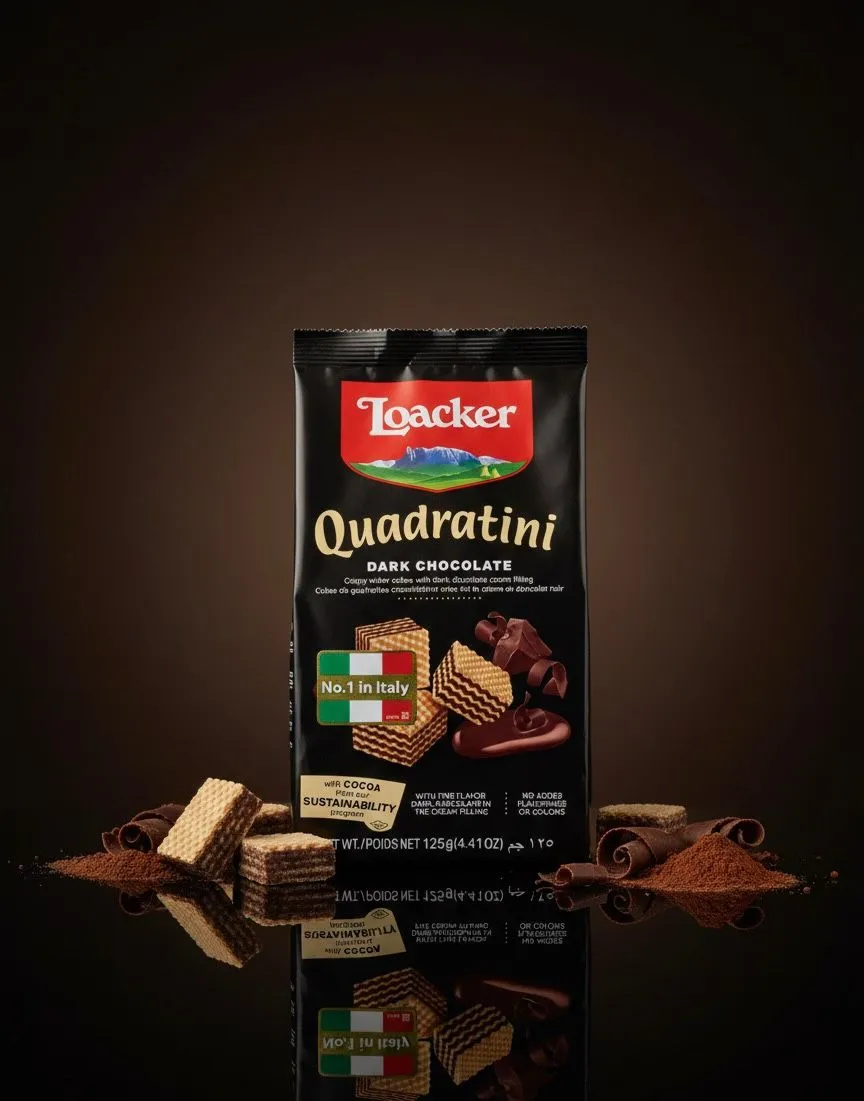 Loacker Quadratini Dark Chocolate 125g – Imported Italian Wafer Bites