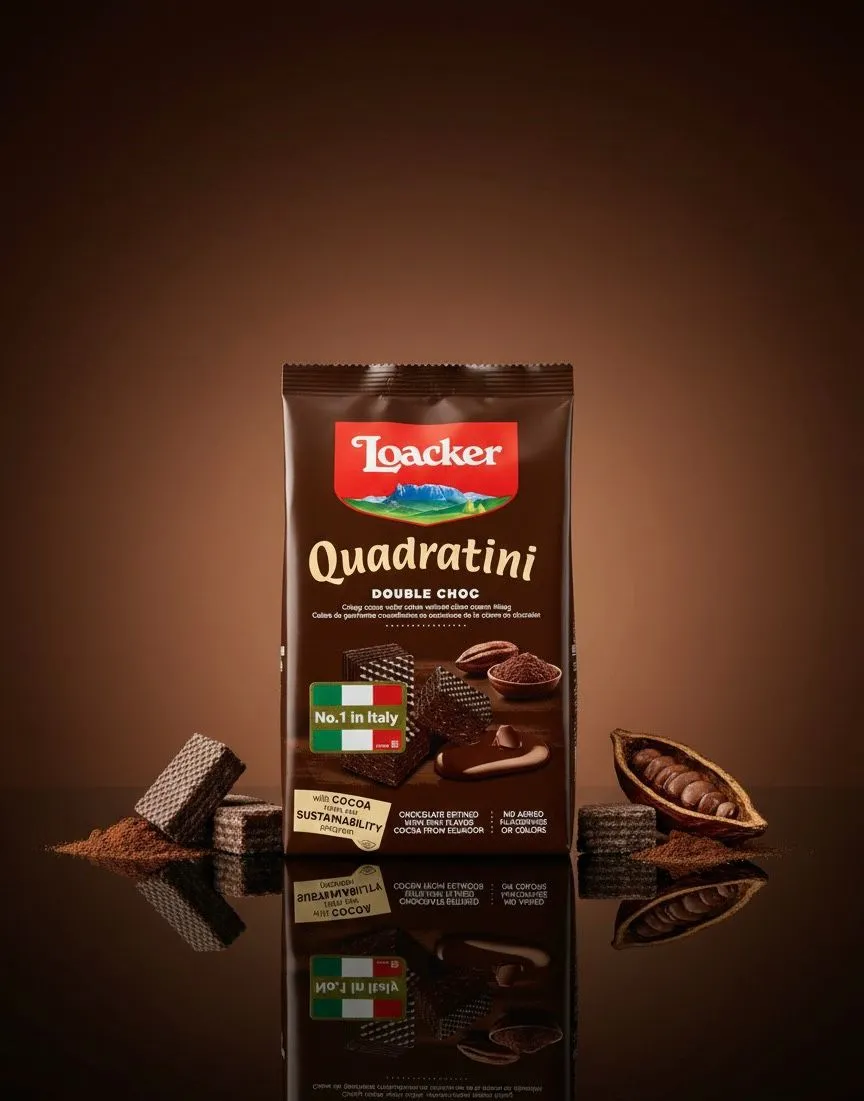Loacker Quadratini Double Choco 125g – Italian Double Chocolate Wafer Bites