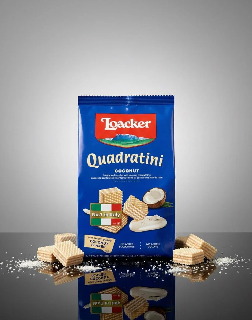 Loacker Quadratini Coconut 125g – Premium Italian Coconut Wafer Cubes | Made in Italy