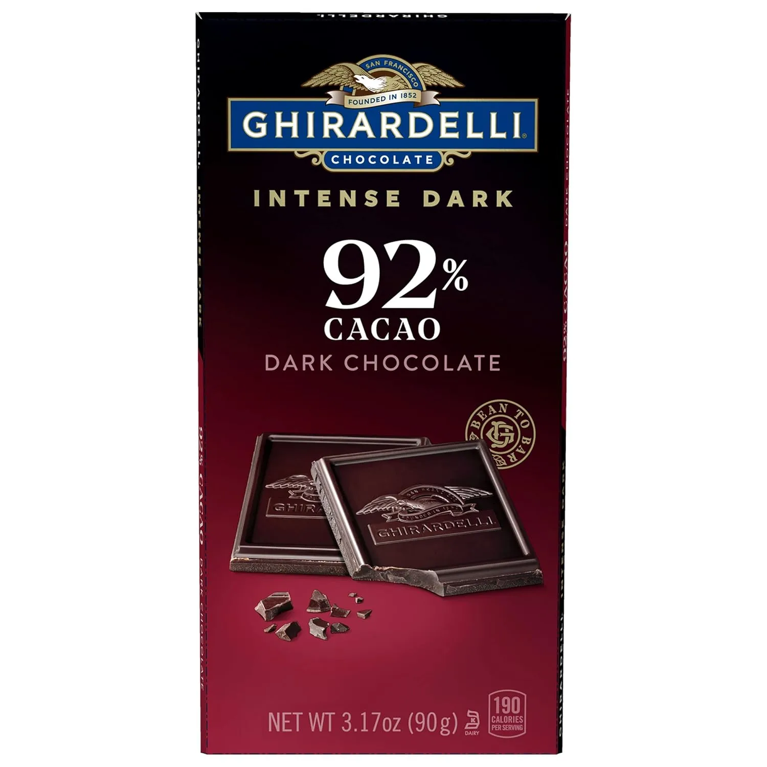 Ghirardelli Intense Dark 92% Cacao Chocolate Bar 90g – Premium USA Imported Dark Chocolate